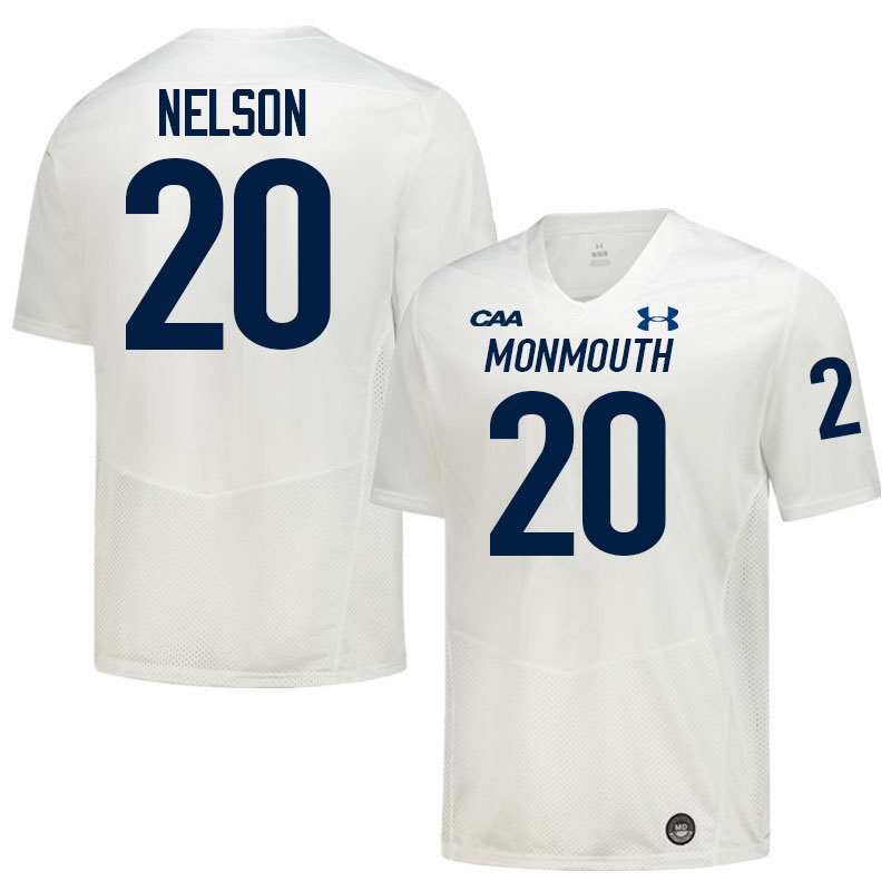 Monmouth Hawks #20 Rodney Nelson College Football Jerseys,Uniforms-White